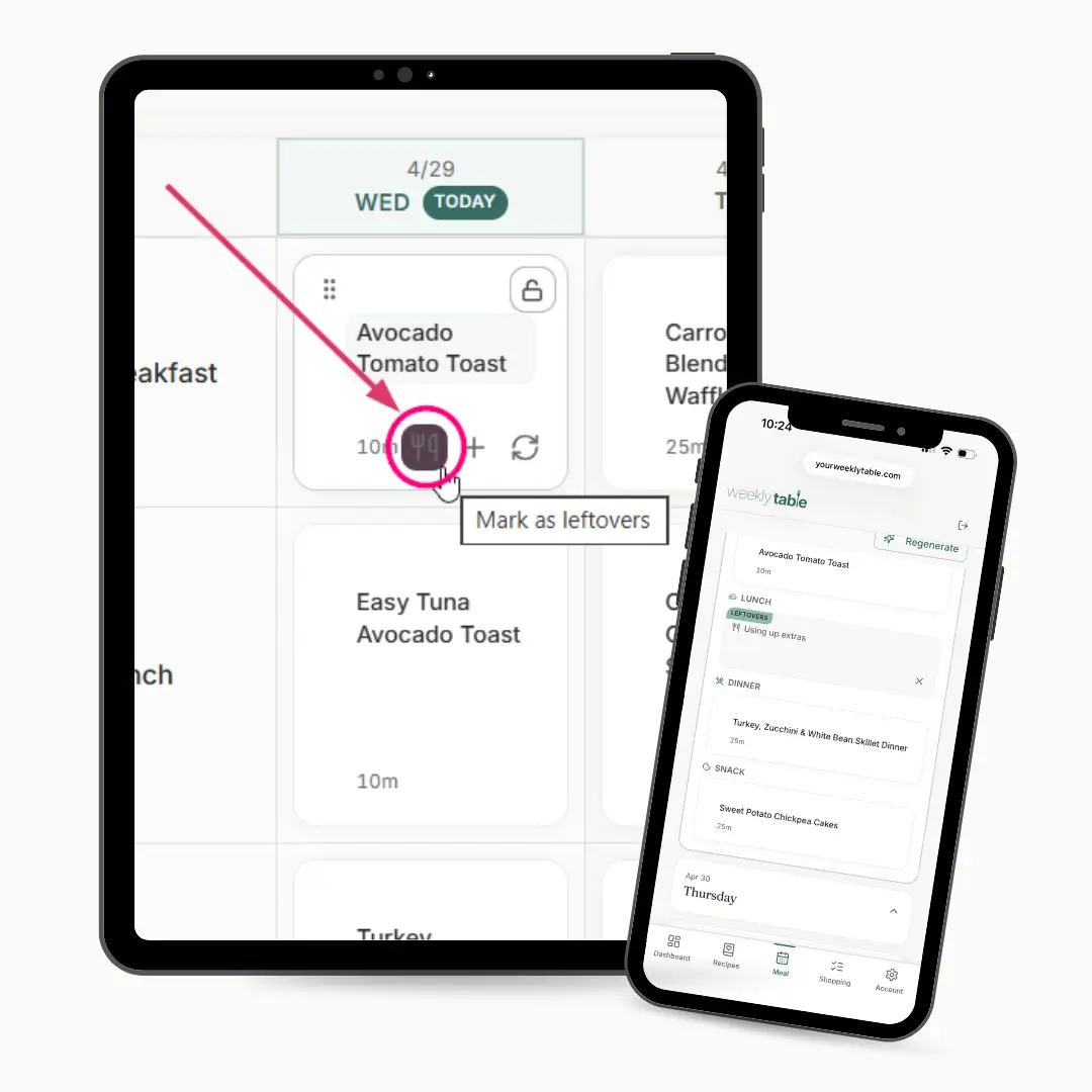 Weekly Table meal planning with leftovers icon.