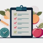 Graphic checklist with pencil and fruits and veggies behind it.