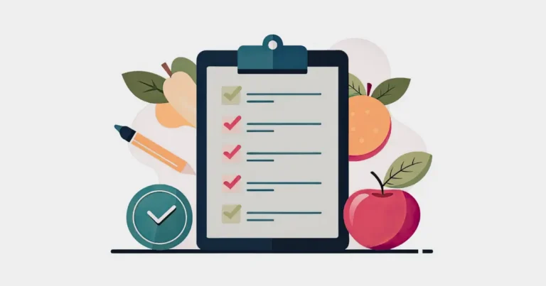 Graphic checklist with pencil and fruits and veggies behind it.