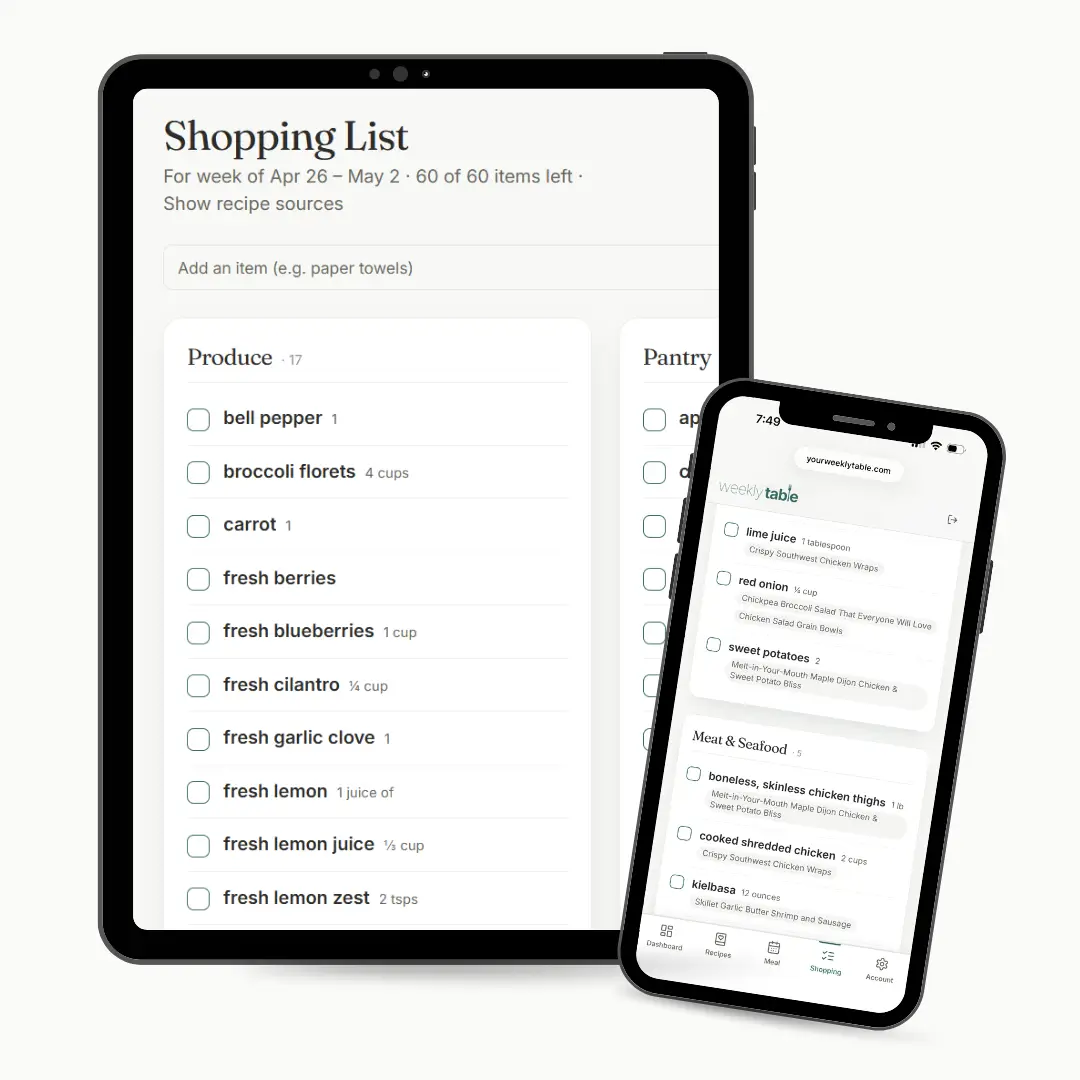 Weekly Table shopping list view sorted by aisle.