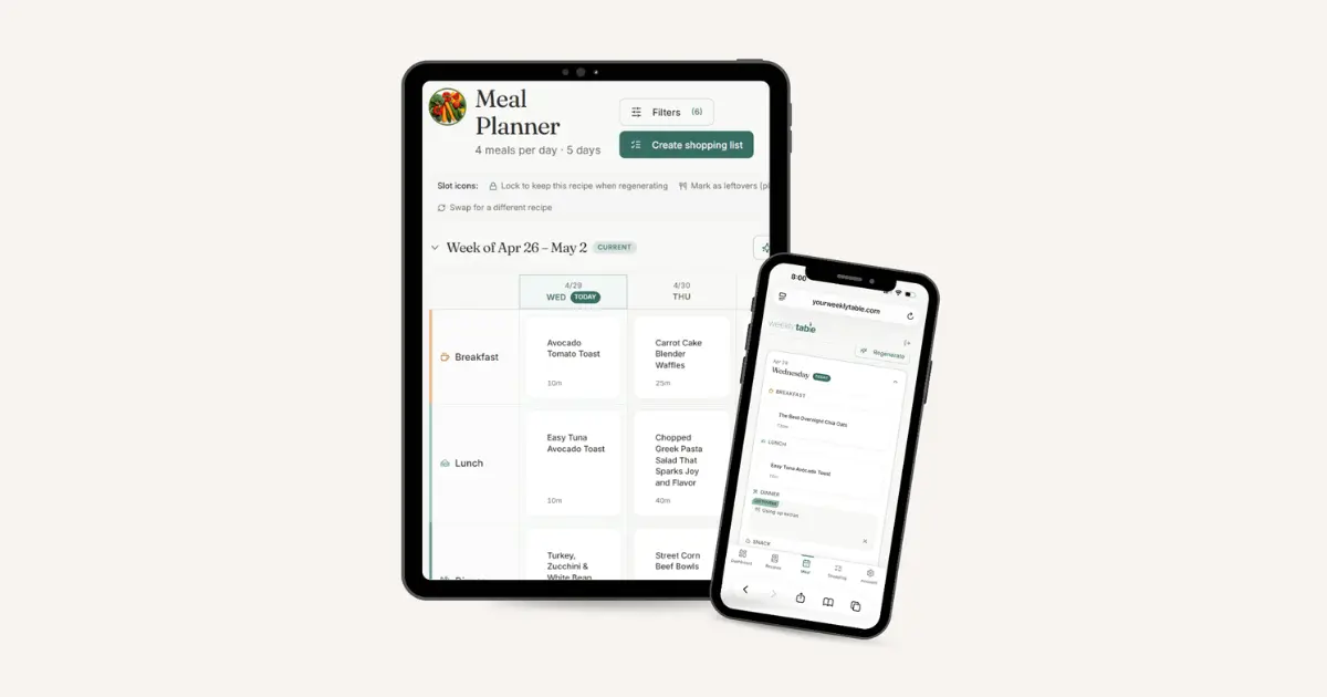 Weekly Table Meal Planner Template