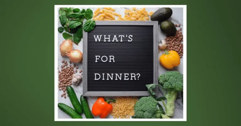 What's for Dinner letter board with fresh vegetables and pasta