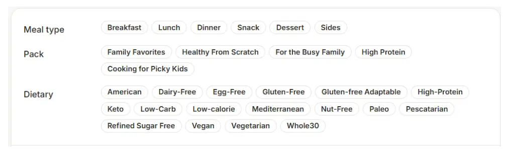 Weekly Table Recipe Collection Filter Bar