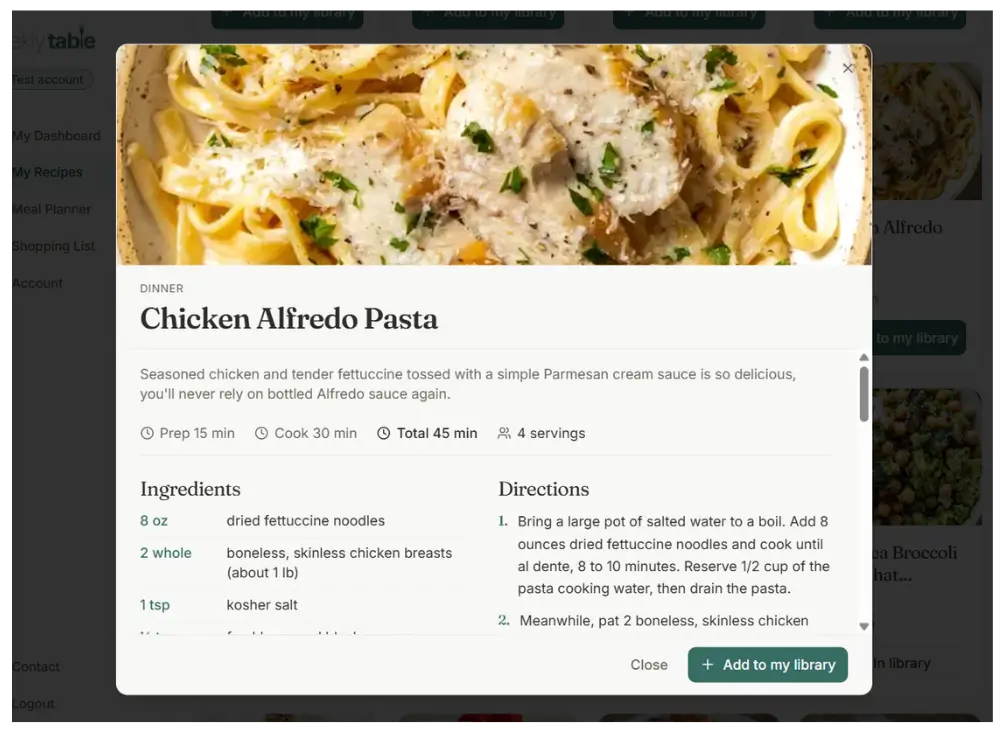Weekly Table Recipe Pack Detail